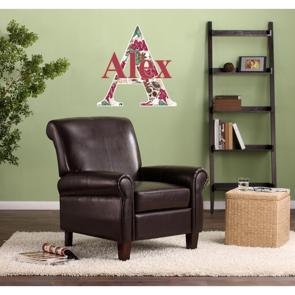 Sugar Skulls & Flowers Wall Name & Initial Large on Living Room Wall