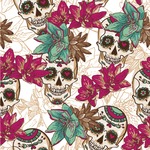 Sugar Skulls & Flowers Wallpaper & Surface Covering (Water Activated 24"x 24" Sample)