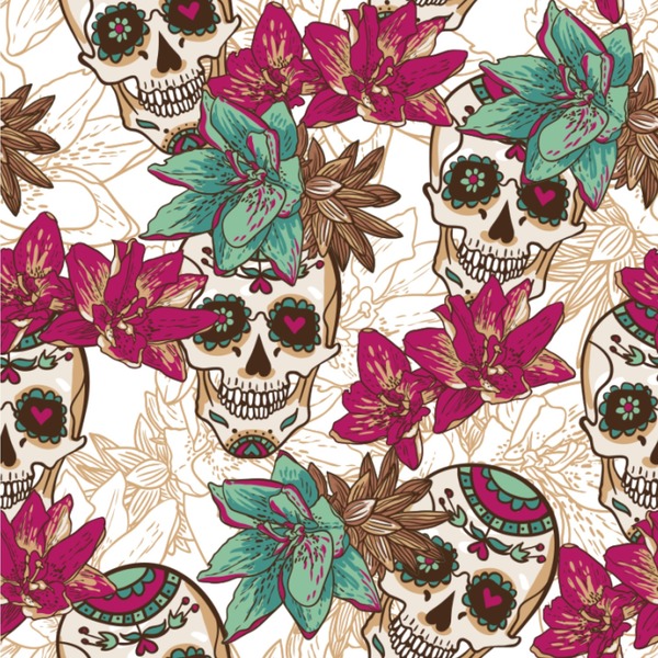Custom Sugar Skulls & Flowers Wallpaper & Surface Covering (Water Activated 24"x 24" Sample)
