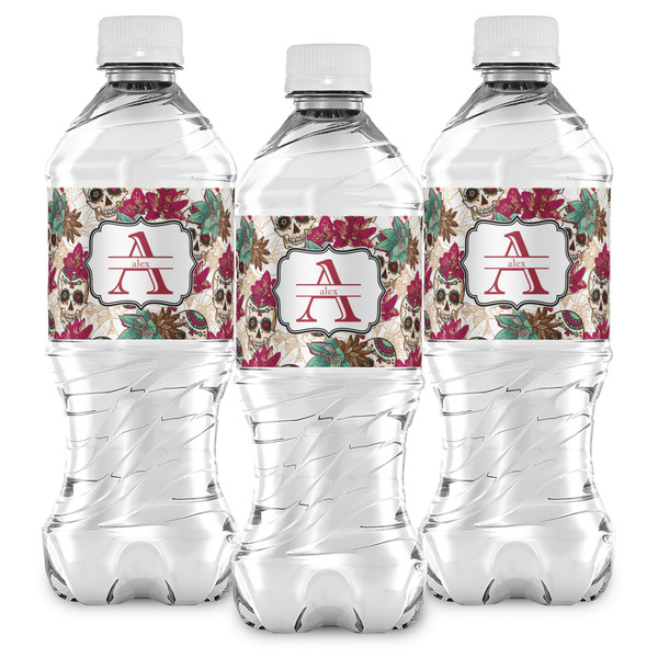 Sugar Skulls & Flowers Water Bottle Labels - Front View