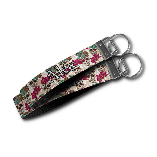 Sugar Skulls & Flowers Webbing Keychain FOBs - Size Comparison