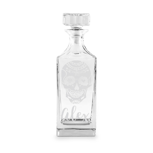 Custom Sugar Skulls & Flowers Whiskey Decanter - 30 oz Square (Personalized)