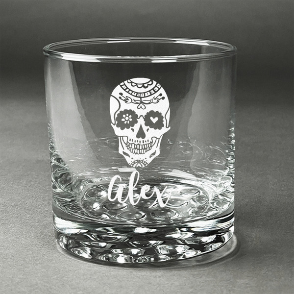 Custom Sugar Skulls & Flowers Whiskey Glass - Engraved (Personalized)