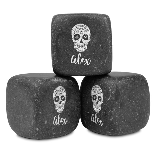 Custom Sugar Skulls & Flowers Whiskey Stone Set - Set of 3 (Personalized)