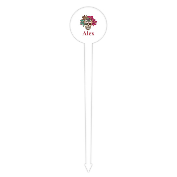 Sugar Skulls & Flowers White Plastic 4" Food Pick - Round - Single Pick