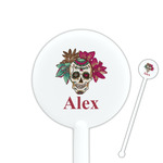 Sugar Skulls & Flowers 5.5" Round Plastic Stir Sticks - White - Double Sided (Personalized)