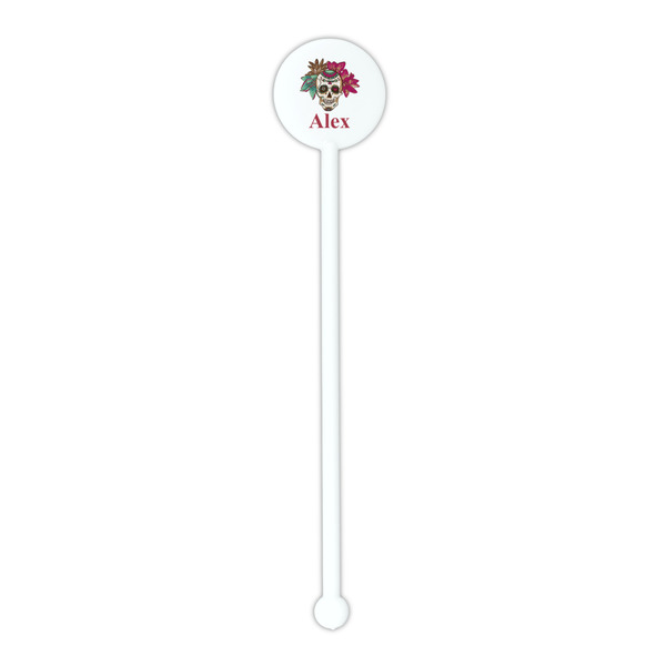 Sugar Skulls & Flowers White Plastic 5.5" Stir Stick - Round - Single Stick