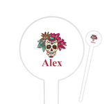 Sugar Skulls & Flowers Cocktail Picks - Round Plastic (Personalized)