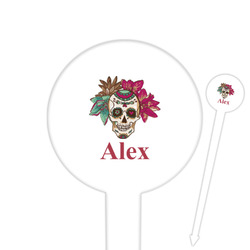 Sugar Skulls & Flowers 6" Round Plastic Food Picks - White - Double Sided (Personalized)