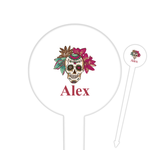 Custom Sugar Skulls & Flowers 6" Round Plastic Food Picks - White - Single Sided (Personalized)