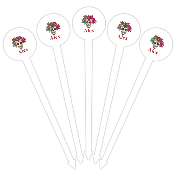Sugar Skulls & Flowers White Plastic 6" Food Pick - Round - Fan View