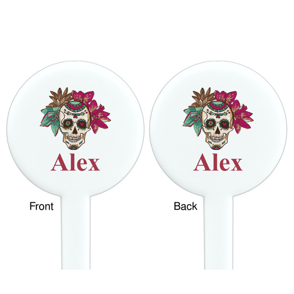 Sugar Skulls & Flowers White Plastic 7" Stir Stick - Double Sided - Round - Front & Back