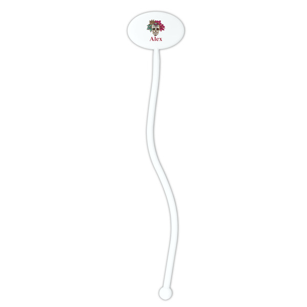 Sugar Skulls & Flowers White Plastic 7" Stir Stick - Oval - Single Stick
