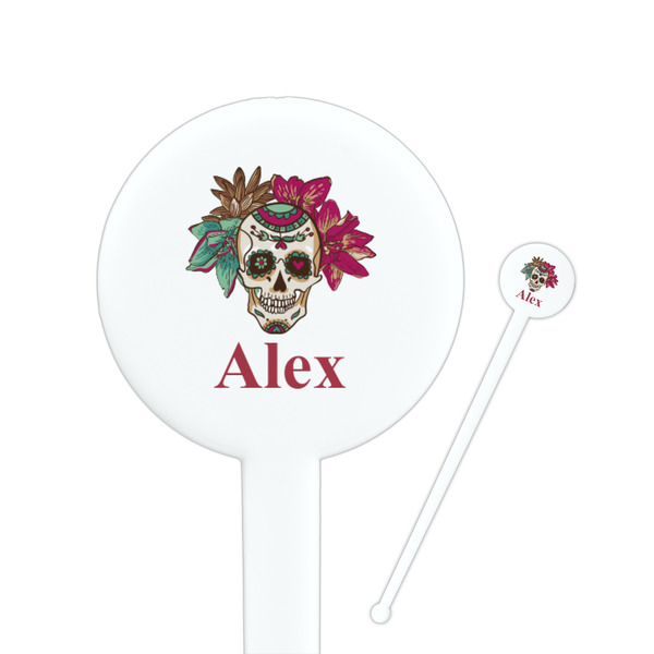 Custom Sugar Skulls & Flowers Round Plastic Stir Sticks (Personalized)