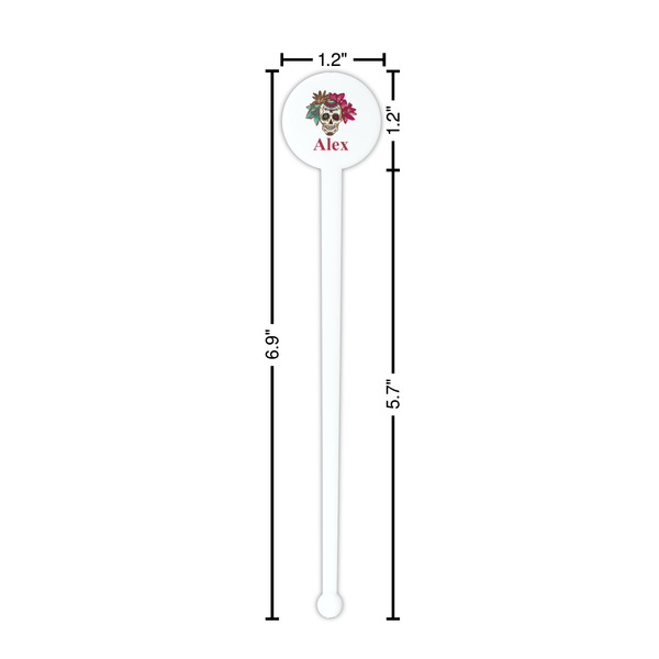 Sugar Skulls & Flowers White Plastic 7" Stir Stick - Round - Dimensions