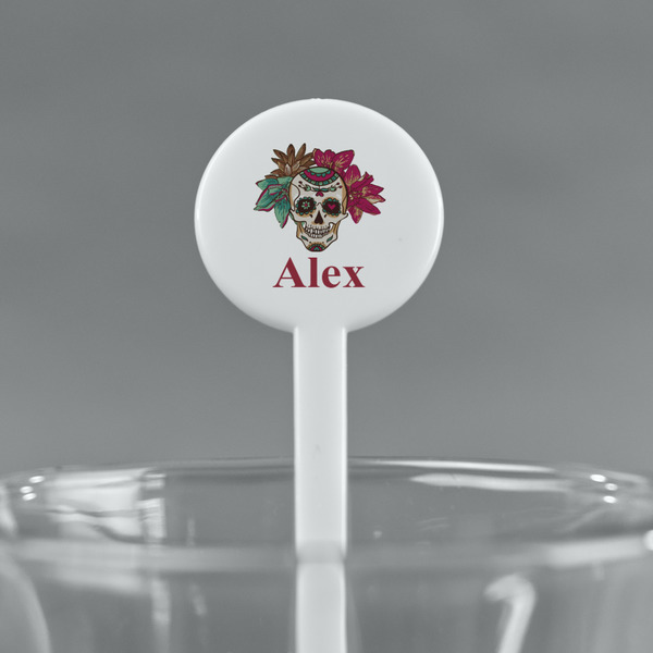 Sugar Skulls & Flowers White Plastic 7" Stir Stick - Round - Main