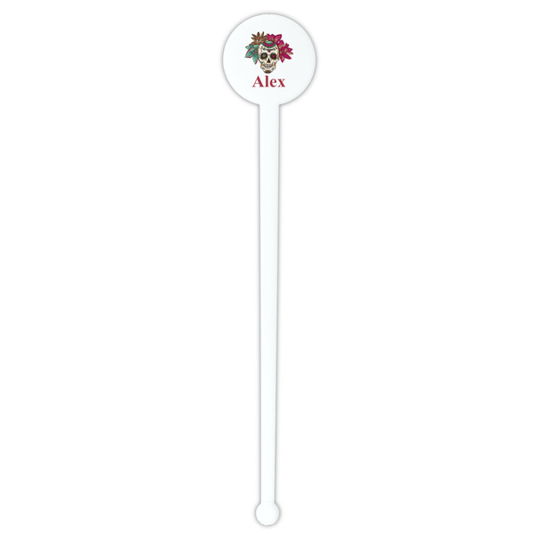 Sugar Skulls & Flowers White Plastic 7" Stir Stick - Round - Single Stick