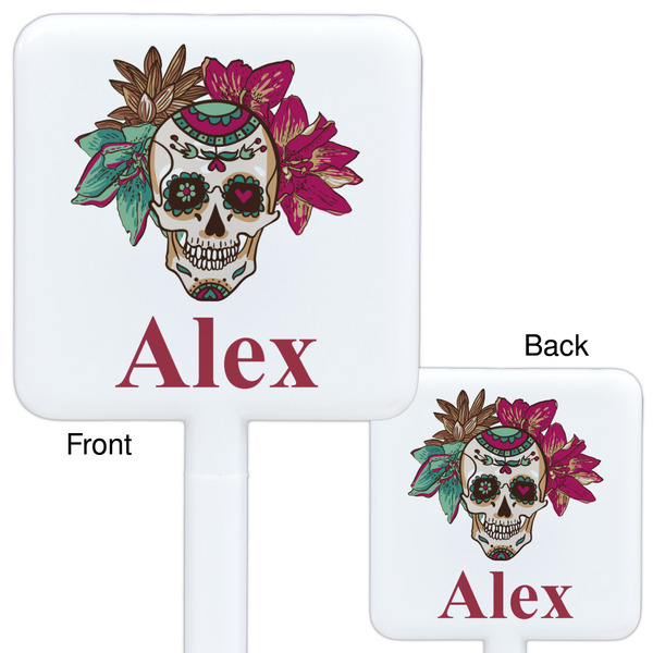 Sugar Skulls & Flowers White Plastic Stir Stick - Double Sided - Approval
