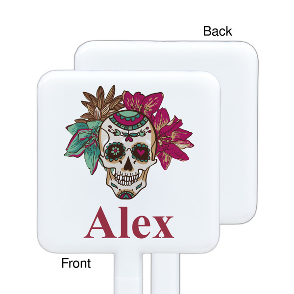 Sugar Skulls & Flowers White Plastic Stir Stick - Single Sided - Square - Approval