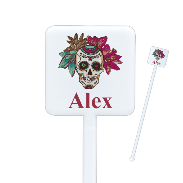 Custom Sugar Skulls & Flowers Square Plastic Stir Sticks (Personalized)