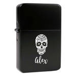 Sugar Skulls & Flowers Windproof Lighter - Black - Single Sided & Lid Engraved (Personalized)