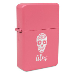 Sugar Skulls & Flowers Windproof Lighter - Pink - Single Sided & Lid Engraved (Personalized)