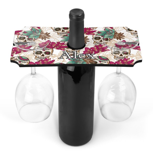 Custom Sugar Skulls & Flowers Wine Bottle & Glass Holder (Personalized)