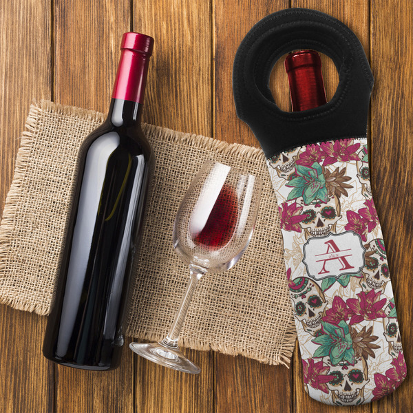 Sugar Skulls & Flowers Wine Tote Bag - FLATLAY
