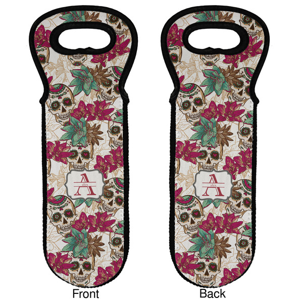 Sugar Skulls & Flowers Wine Tote Front & Back