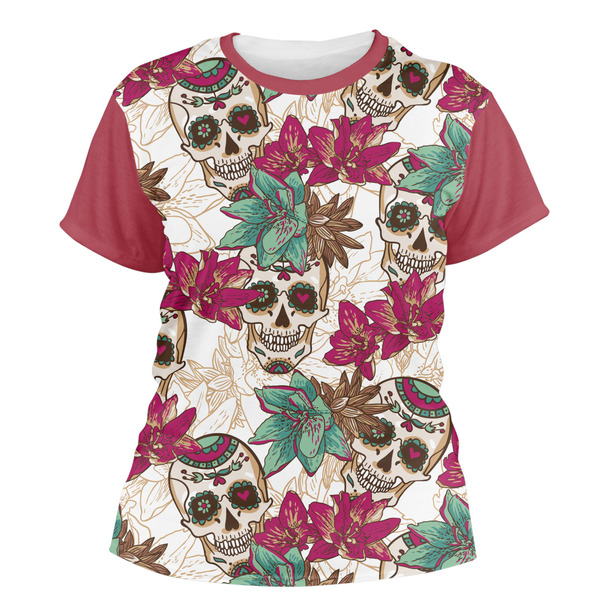 Custom Sugar Skulls & Flowers Women's Crew T-Shirt - X Small