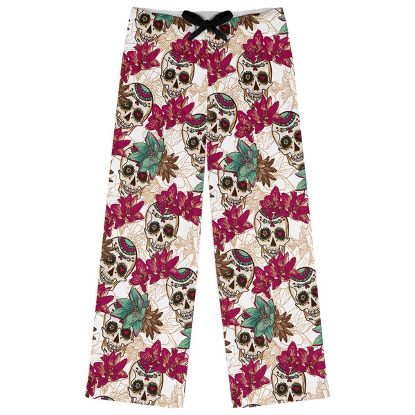Custom Sugar Skulls & Flowers Womens Pajama Pants - XS