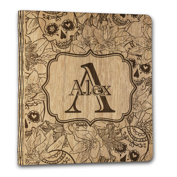 Custom Sugar Skulls & Flowers Wood 3-Ring Binder - 1" Letter Size (Personalized)