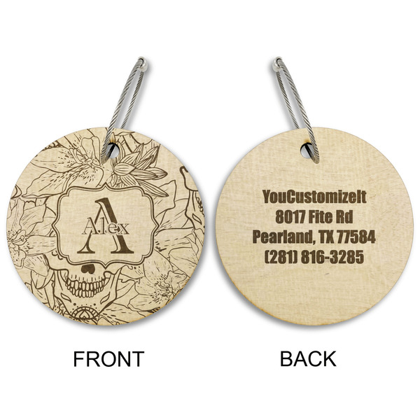 Sugar Skulls & Flowers Wood Luggage Tags - Round - Approval