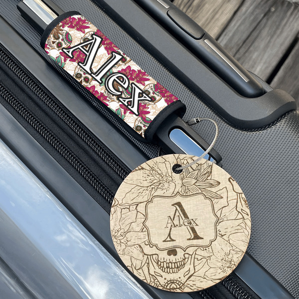 Sugar Skulls & Flowers Wood Luggage Tags - Round - Lifestyle