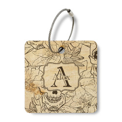 Sugar Skulls & Flowers Wood Luggage Tag - Square (Personalized)