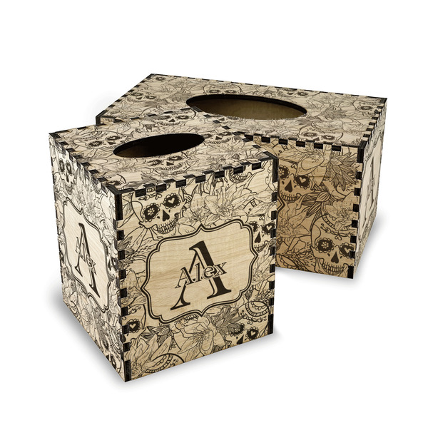 Sugar Skulls & Flowers Wood Tissue Box Covers - Parent/Main