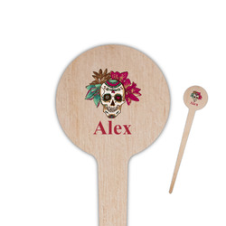 Sugar Skulls & Flowers 4" Round Wooden Food Picks - Double Sided (Personalized)