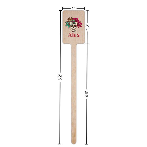 Sugar Skulls & Flowers Wooden 6.25" Stir Stick - Rectangular - Dimensions