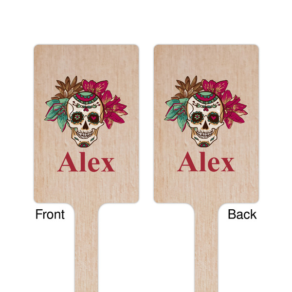 Sugar Skulls & Flowers Wooden 6.25" Stir Stick - Rectangular - Double Sided - Front & Back