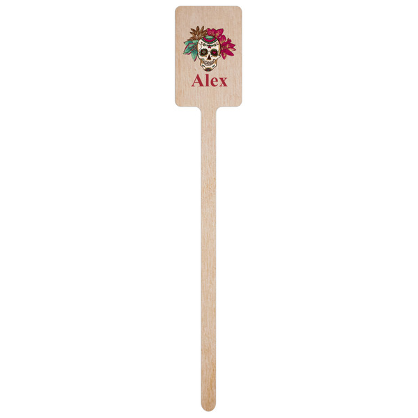 Sugar Skulls & Flowers Wooden 6.25" Stir Stick - Rectangular - Single Stick