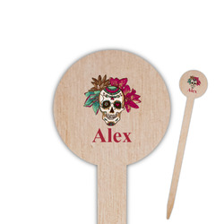 Sugar Skulls & Flowers 6" Round Wooden Food Picks - Single Sided (Personalized)
