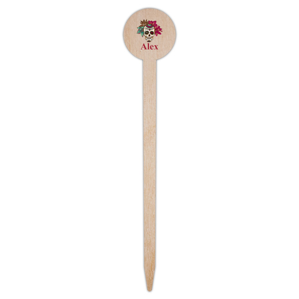 Sugar Skulls & Flowers Wooden 6" Food Pick - Round - Single Pick