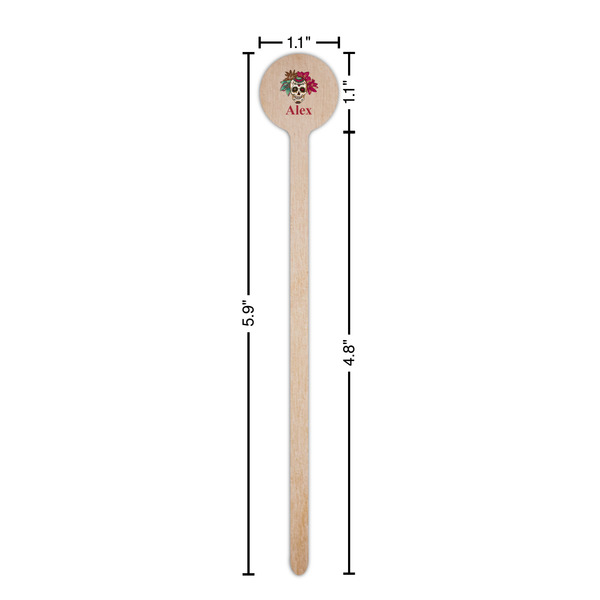 Sugar Skulls & Flowers Wooden 6" Stir Stick - Round - Dimensions