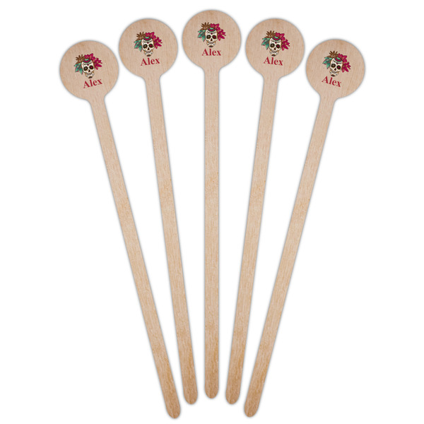 Sugar Skulls & Flowers Wooden 6" Stir Stick - Round - Fan View