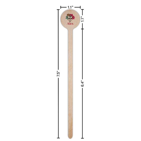 Sugar Skulls & Flowers Wooden 7.5" Stir Stick - Round - Dimensions