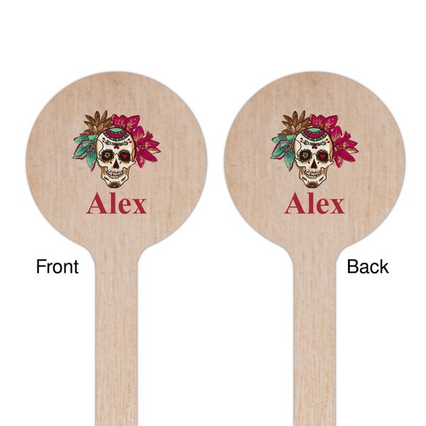 Sugar Skulls & Flowers Wooden 7.5" Stir Stick - Round - Double Sided - Front & Back