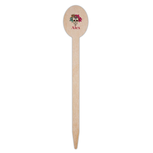 Sugar Skulls & Flowers Wooden Food Pick - Oval - Single Pick