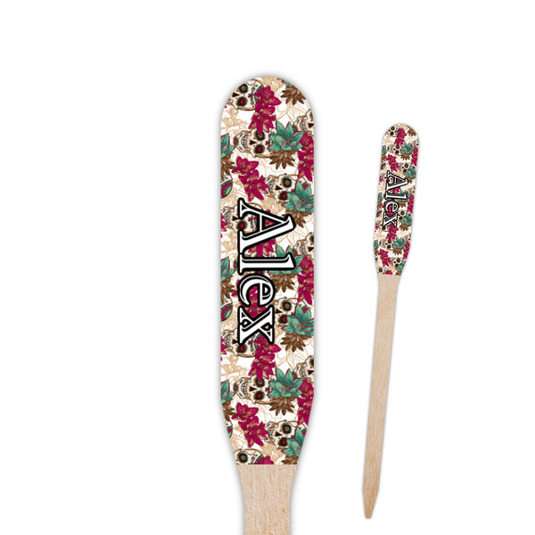 Custom Sugar Skulls & Flowers Paddle Wooden Food Picks - Single Sided (Personalized)