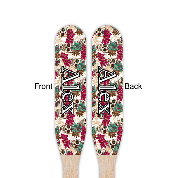 Sugar Skulls & Flowers Wooden Food Pick - Paddle - Double Sided - Front & Back