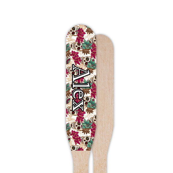 Sugar Skulls & Flowers Wooden Food Pick - Paddle - Single Sided - Front & Back